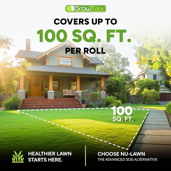 Growtrax Biodegradable Grass Seed Mat - 100 sqft Year Round Green - Grass Seed and for Lawns, Dog Patches & Shade - Just Roll, Water & Grow - No Fake or Artificial Grass