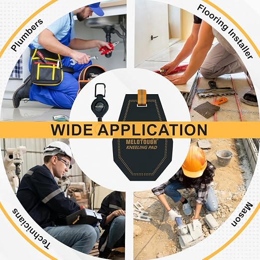 MELOTOUGH Mini Kneeling Pads with Badge Reel for Work, 1" Thick Soft NBR Foam Kneeling Pad for Mechanics, Construction, Electricians, Plumbers - Portable & Comfortable (Black)