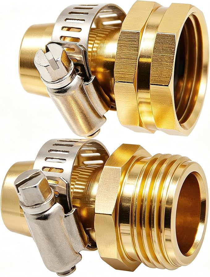 Triumpeek Garden Hose Repair Connector with Clamps, Set of 3 Aluminum Water Hose End Replacement Fit for 3/4" and 5/8" Garden Hose Fittings