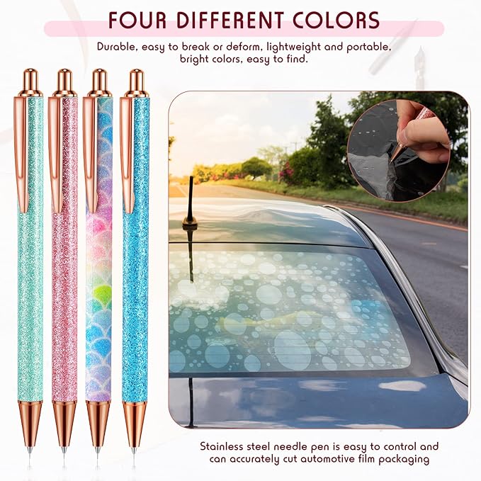 Epakh Writing Instrument Stainless Steel Weeding Pen, 4 Piece, Retractable, Air Release, Bubble Removal, DIY Craft Project, Bright Color