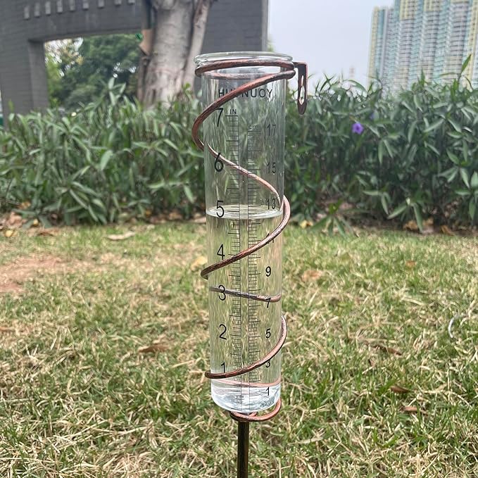 7" Capacity Rain Gauge Stainless Steel Fence Mounting Bracket with Rain Gauge Replacement Tube Glass for Outdoor Garden Yard Home, Lip Design, Best Rated, Easy to Read