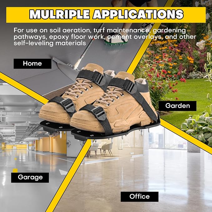 Lawn Aerator Shoes with 1.1''Spikes | Aerating Sandals with Adjustable Hook & Loop Straps, Spike Shoes for Epoxy Flooring, One-Size-Fits-All Yard Garden Grass Soil Aeration Tool (Black)