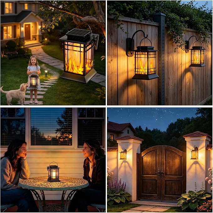 Brightever 6-Pack Solar Lanterns Outdoor Lights, Upgraded Flickering Flame Solar Lanterns Outdoor Waterproof, Hanging Solar Lights for Outside with Clip, Solar Lantern Lamps for Backyard Garden Decor