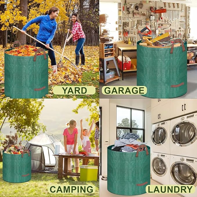 yard waste bags, 3 pcs, 80 gallon capacity, suitable for grass clippings, fallen leaves and tree trimmings, yard debris, grass clippings, foldable trash can