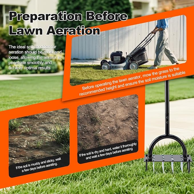 Bluesea Lawn Aerator Tool - 16 Iron Spikes with Ergonomic T-Handle, Automatic Dirt Clean for Soil Loosening & Yard Aeration, Manual Metal Grass Aerator (Black)