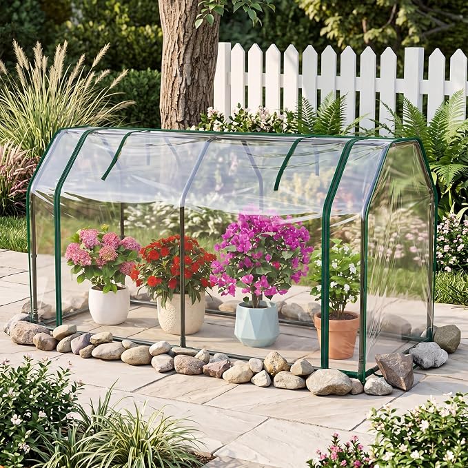 Giantex Mini Portable Greenhouse, 47''x21.5''x24'' Outdoor Greenhouses with PE Cover, Roll-Up Zipper Door, Waterproof Plant Shelter for Garden Patio Lawn Vegetables & Flowers (Clear)