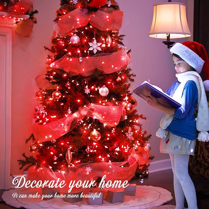 JMEXSUSS 66ft 200 LED Red String Lights Plug in | Clear Wire, connectable, 8 modes, Timer, Outdoor Indoor for Room Party Tree Halloween Christmas Decorations