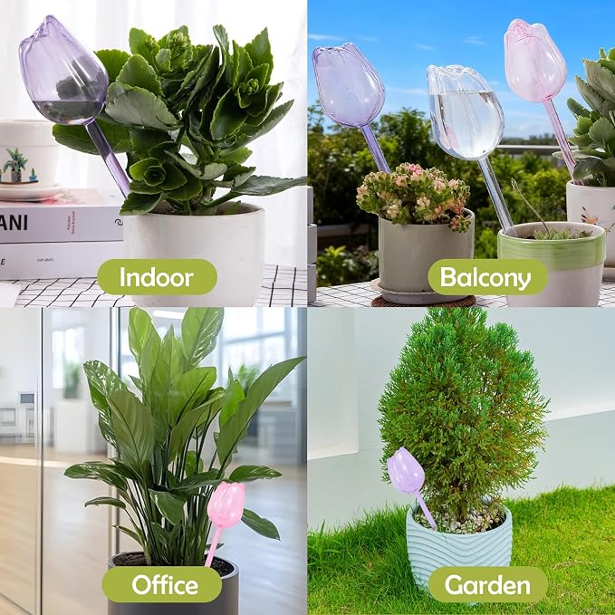 Creative Flower-Shaped Self Watering Globes for Indoor Outdoor Plants – 2"x2"x5" PVC Automatic Drip Irrigation Bulbs for Vacation – Cute Lazy Watering System for Garden & Home Decor (Transparent)