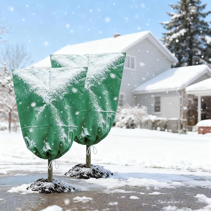 4 Pack Frost Blankets for Outdoor Plant Covers Freeze Protection Frost Covers(31.5" x 47.3") with Zipper Drawstring Outdoor Winter Frost Cold Weather Shrubs Trees Jacket Covers(Green)