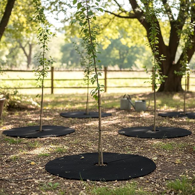 6 Pack 32.3 Inch Non-Woven Tree Mulch Ring,Plant Barrier Mat, Degradable Tree Protector for Invasive Growth Control, Root Protection and Landscape Gardening (Black)
