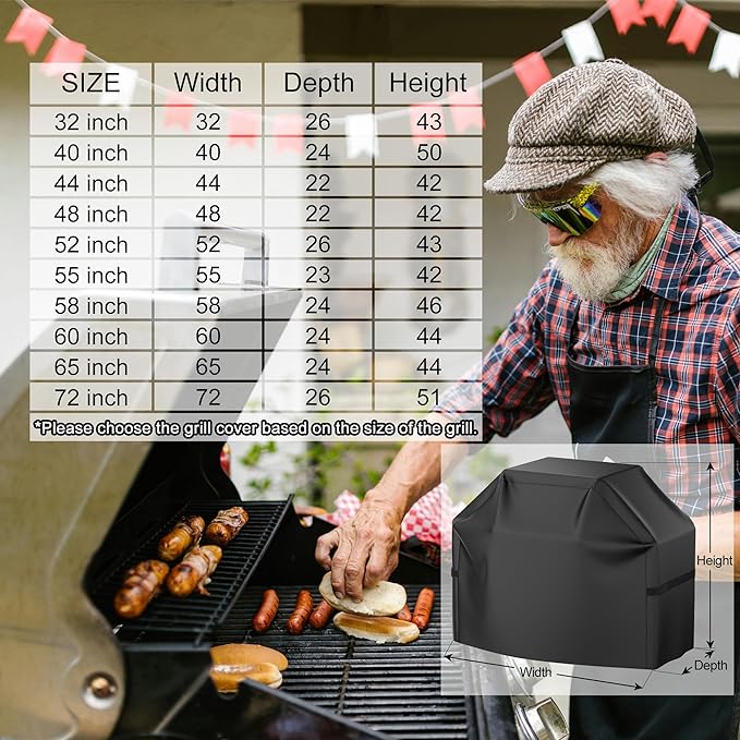 Grill Cover, 52 inch Heavy Duty BBQ Gas Grill Cover for Outdoor Grill, Waterproof, Weather Resistant, Anti-UV, Rip-Proof, Fade Resistant Barbecue Cover with Hook-and-Loop Straps for Most Grills