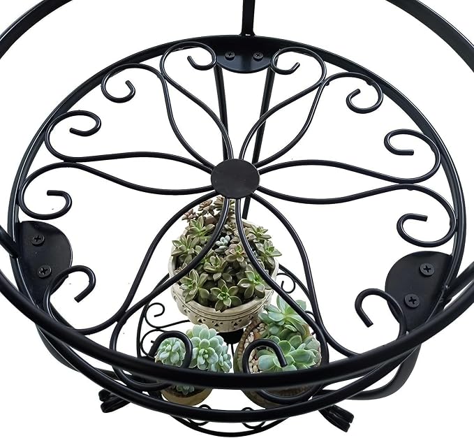 CASIMR 2-Pack Plant Stand, 2 Tier 26.8 inch Tall Metal Potted Holder Rack,Indoor Outdoor Multiple Flower Pot Shelf Rustproof Iron Garden Container for Garden Patio Living Room Corner Balcony, Black