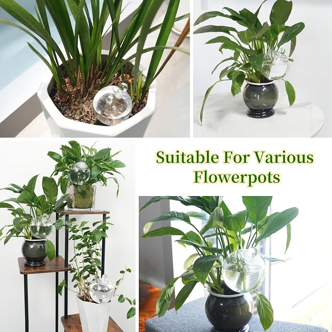 2pcs Plant Self Watering Globes with Covers, Plastic Water Bulbs Top Fill, Plant Watering Devices System Slow Release Terracotta, Water Spikes Stakes for Indoor(2)