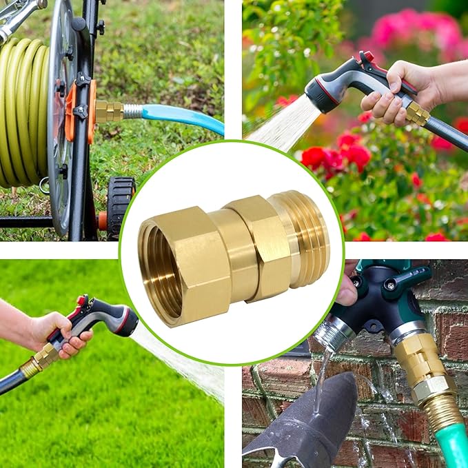 Hose Swivel Fitting, Garden Hose Connector 3/4 GHT, Good Sealing Performance with No Leaks, Brass