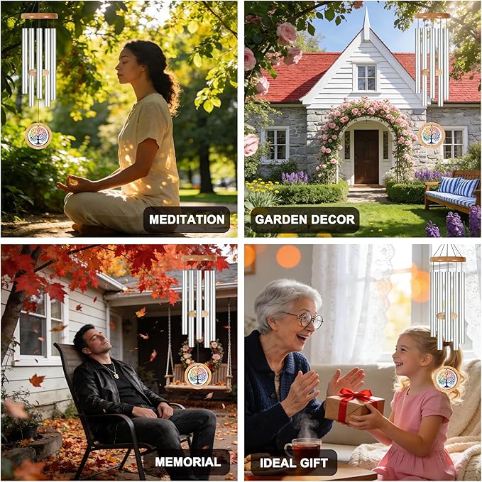 Wind Chimes for Outside, 34" Tree of Life Memorial Wind Chimes for Loss of Loved One, Garden Gifts for Mom Grandma Women, Deep Tone Wind Chimes for Yard Patio Porch Home Garden Outdoor Decorations