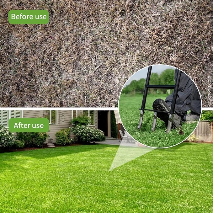 Manual Core Lawn Aerator — 3 Hollow Tines, One-Piece Steel Frame, Self-Cleaning Semi-Open Design, Lawn Aerator Tool for Compacted Soil & Overseeding