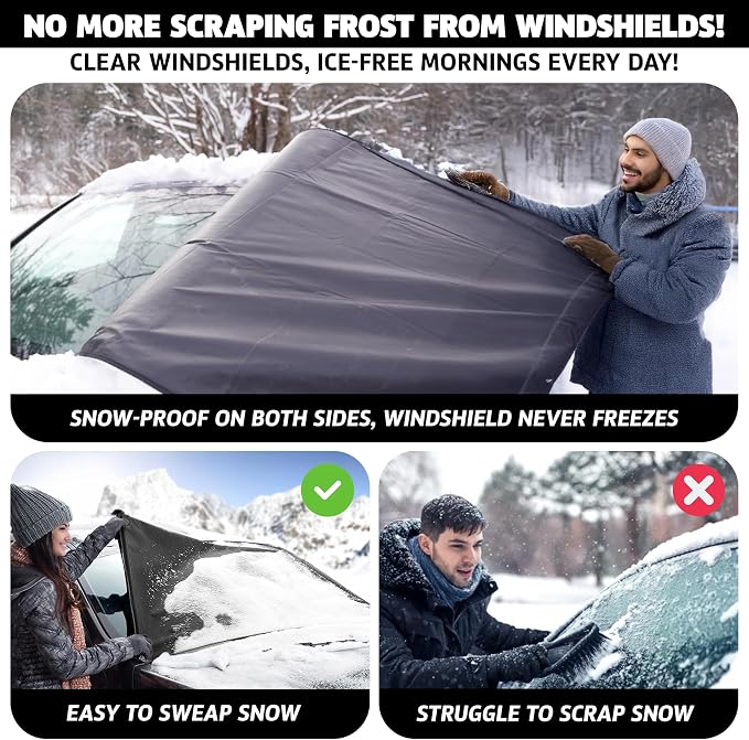 Autovir Truck Windshield Cover for Ice and Snow | SUV Snow Cover - Frost Cover Gives Protection from Snow and Ice | Car Cover for Snow | Winter Car Accessories | X-Large 72" x 43"