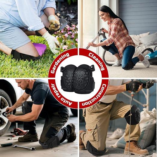 Gel Knee Pads for Work, Professional Knee Pads for Men Women with Soft Foam, Heavy Duty Cap, Adjustable Straps, Quick-Fasten Buckle for Construction, Gardening, Welding, Roofing, Cleaning