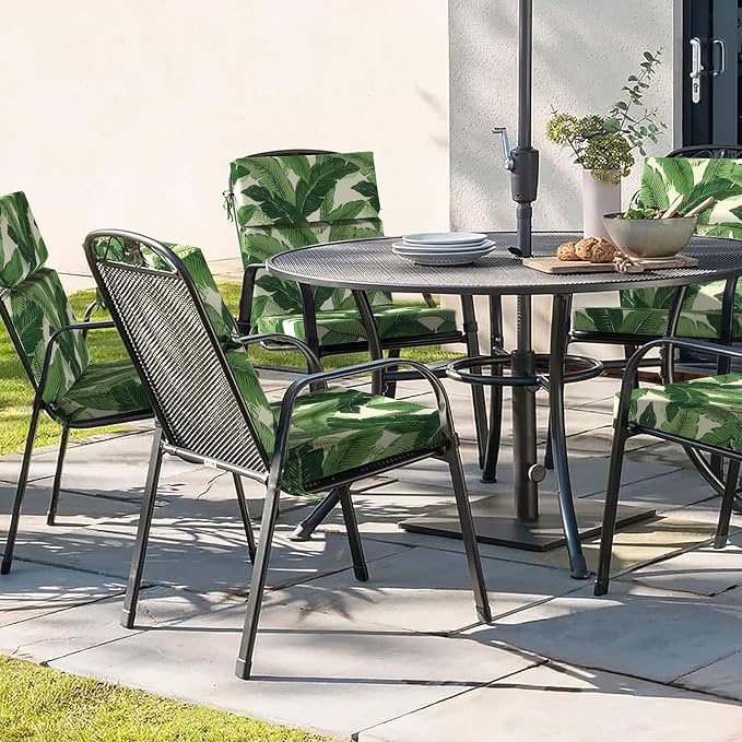 DYTXIII Outdoor High Back Chair Cushions Set of 2, 44"x22" Water Repellent Patio Seat Cushions with Elastic Sponge, All Weather Chair Pads for Rocking, Dining, Patio Furniture - Swaying Palms Green