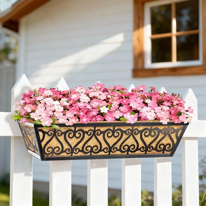 6 Pack 24 Inch Deck Railing Planter Box - Window Boxes Planters with Adjustable Brackets Coco Liners Balcony Planters Railing Hanging for Window Flower Boxes Outdoor Garden Decor