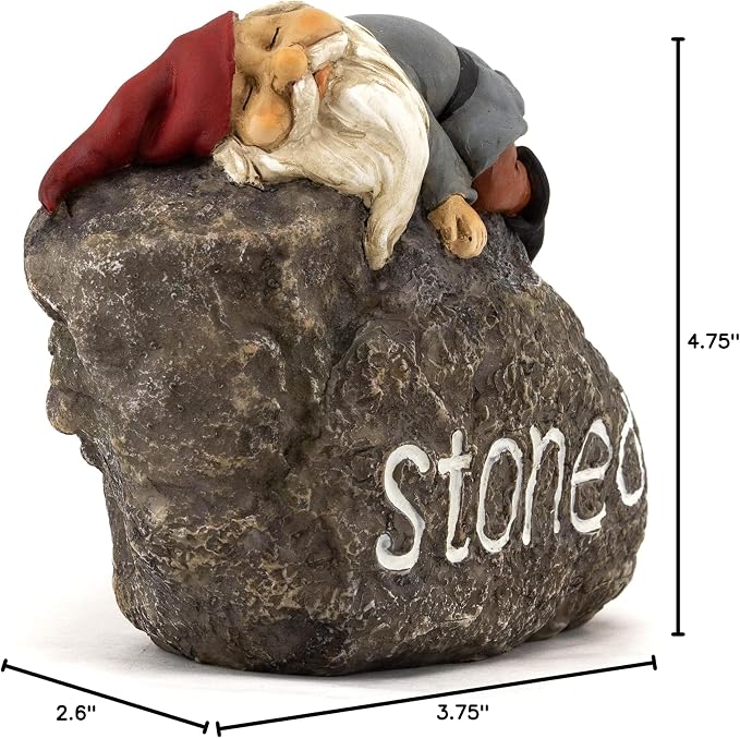 Top Collection Stoned Gnome - Hand Painted Gnome Lying Sleeping on Stone Sculpture - 4.75-Inch Adorable Funny Fantasy Collectible Figurine