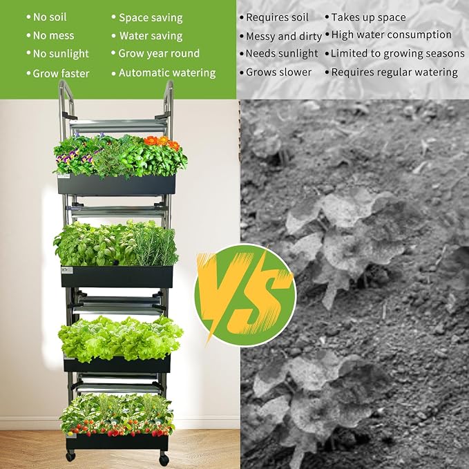 Indoor hydroponics Growing System, Large Vertical Hydroponic Garden with Smart Full-Spectrum Grow Lights, Auto Circulating Water, Mobile Indoor Gardening System for Herbs, Vegetables & Fruits