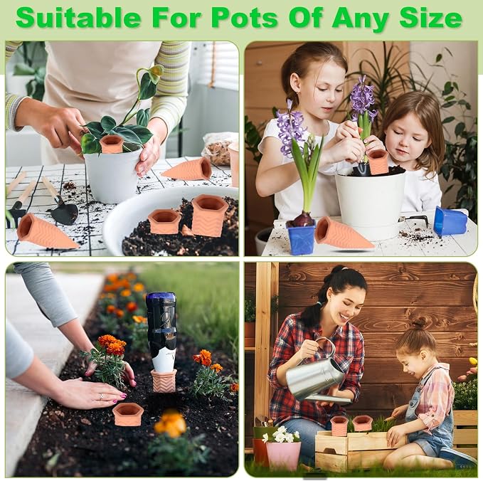Self Watering Planter Insert Terracotta Watering Spikes Premium Plant Watering Devices Irrigation Dripper Self Watering Spikes Automatic Plant Accessories 4 Packs (Wave)