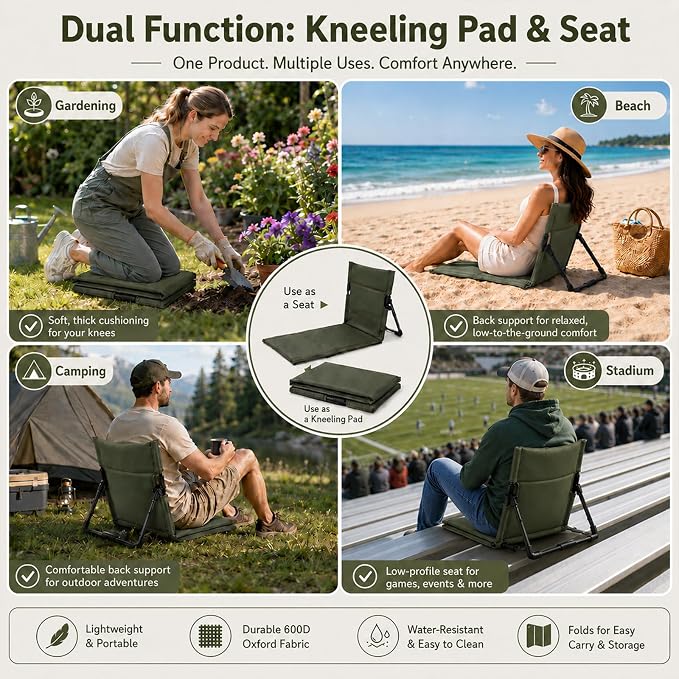 Garden Kneeler with Back Support, Foldable Extra Thick Kneeling Pad for Gardening, Lightweight Garden Seat Pad for Weeding, Planting, Yard Work, Gardening Gifts for Women Seniors, Green