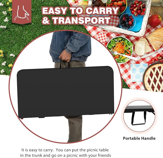 PayLessHere 34" Folding Tables Plastic Folding Card Table Half Portable Foldable Square Table for for Parties Wedding BBQ Camping, Black