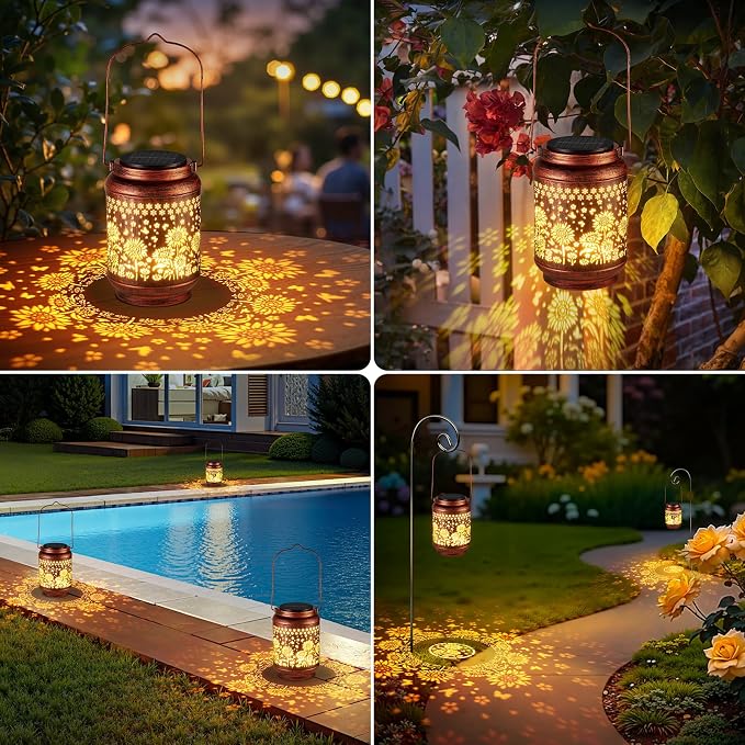KOOPER Solar Lanterns Outdoor Waterproof Birthday Gifts for Women Mon Grandma, 2 Pack Brighter Hummingbird Hanging Solar Lantern Lights Outdoor, Metal Outdoor Decoration for Yard, Porch (Sunflower)