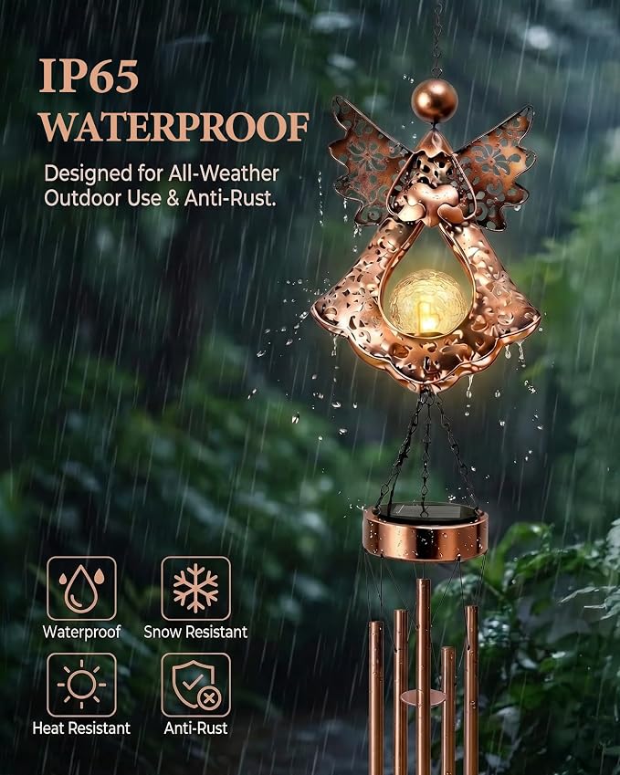 Solar Angel Wind Chimes for Outside: Melodious Birthday Gifts for Mom Women Grandma Her Wife - Weatherproof Metal Outdoor Decor Easy Hanging for Garden Patio Tree Window Memorial