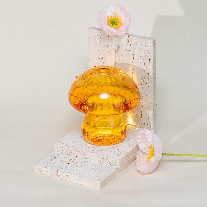 6 Pcs Colored Mushroom Glass Propagation Stations for Plant Lovers, Hydroponic Bud Vase Plant Propagation Stations Decor, Glass Terrariums for Indoor Plants, Cute Mushroom Vase Office Decor