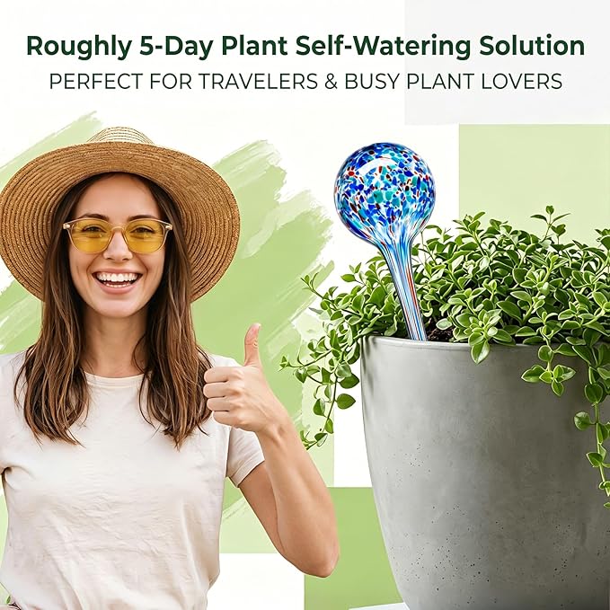 Self Watering Globes, 6 Pack Plant Watering Globes, Glass Automatic Auto Plant Water Bulbs for Indoor & Outdoor Plants,Multicolor Medium, for Daily Use,Vacation Hydration Devices,watering Can Outdoor