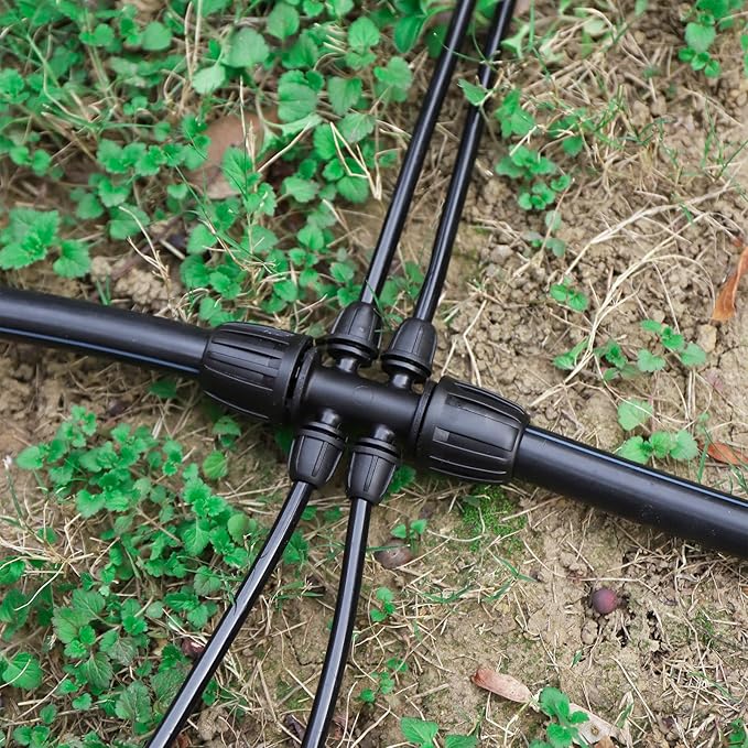 1/2 Inch to 1/4 Inch Tubing Irrigation Fittings for (1/2'' ID x 0.60''-0.63'' OD) 16mm Drip Tubing,Locked Barbed Tee Connectors (10 Pcs Barbed Tee 6-Way)