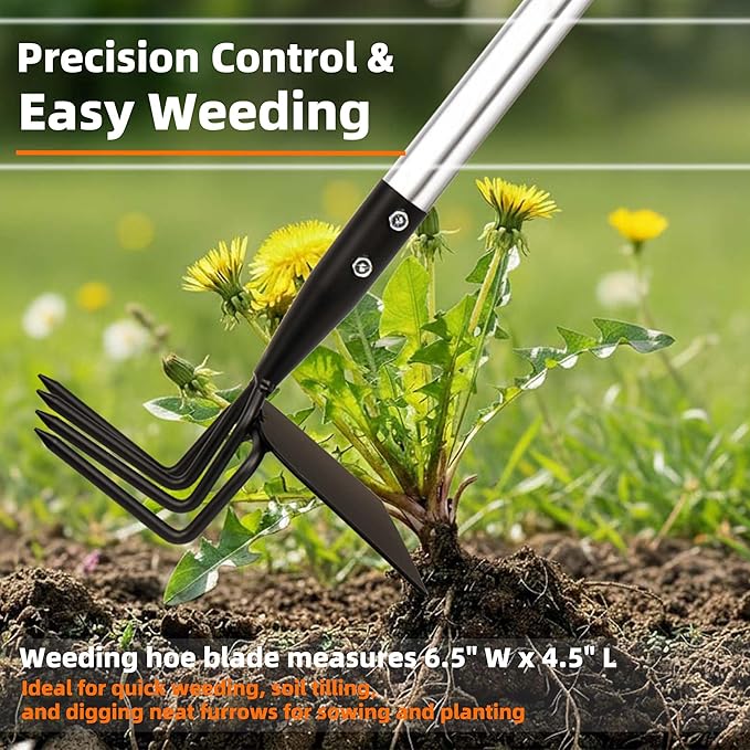 Garden Hoe & Cultivator, Efficient Long Handle Garden Tool, 2-in-1 Hand Cultivator and Gardening Hoe for Raised Beds, 60inch Heavy Duty Hoe Garden Cultivator for Loosening, Weeding, Planting