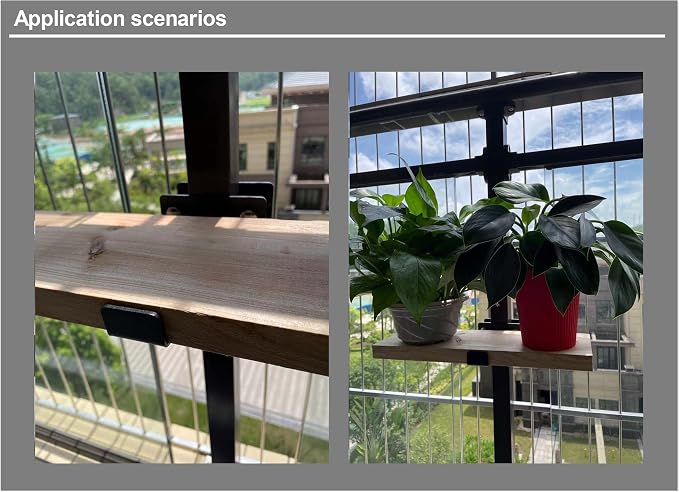 ZenSen Deck Railing Planter Box Brackets, Deck and Fence Rail Universal Planter Box Outdoor Hanging Brackets, Window Box Brackets, Fence Flower Box Brackets, Heavy Duty Iron (6Inch), Black, YS21TL-6in