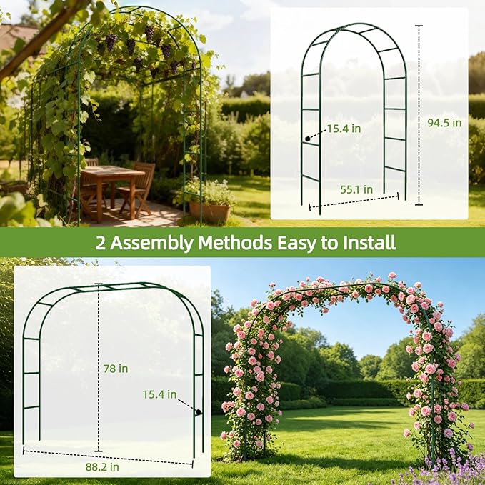 Thickened Metal Garden Arch, 16mm Rust-Resistant Archway for Climbing Plants, Dual Size Convertible Arbor for Wedding & Party & Garden Decoration