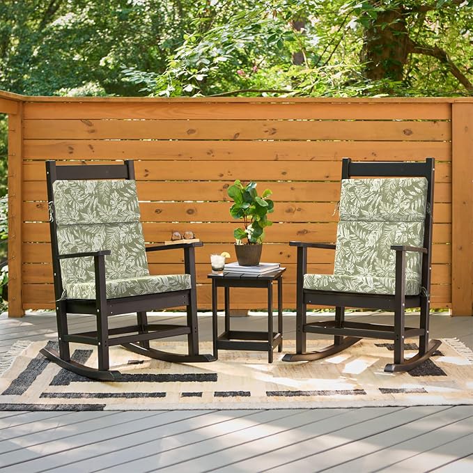 DYTXIII Outdoor High Back Chair Cushions Set of 2, 44"x22" Water Repellent Patio Seat Cushions with Elastic Sponge, All Weather Chair Pads for Rocking, Dining Chairs, Patio Furniture - Tropical Green