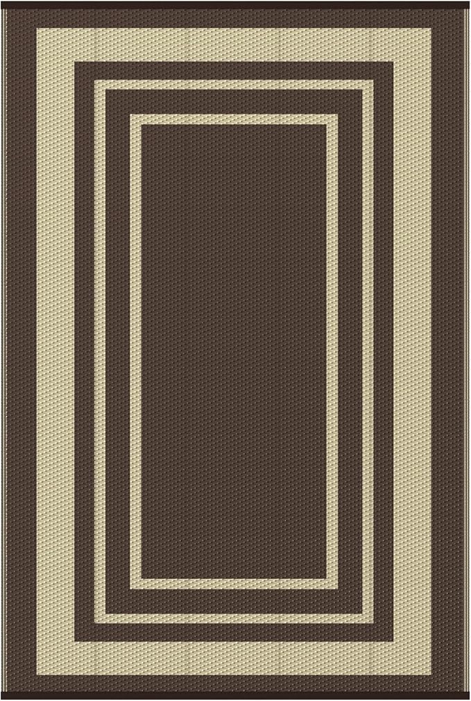 GENIMO 6' x 9' Outdoor Rug Waterproof for Patio Decor, Reversible Plastic Straw Area Rugs Mat for Camper, Outside Carpet for Rv, Deck, Porch, Picnic, Balcony, Mix-Coffee & Beige