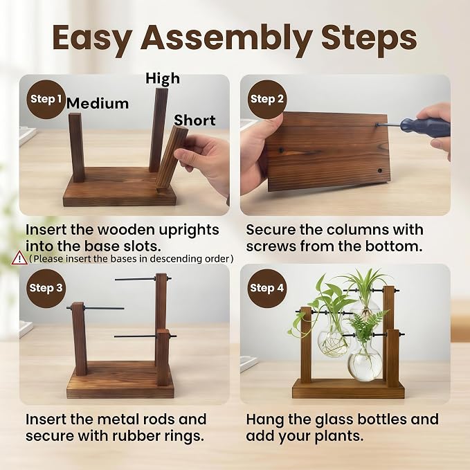 Plant Propagation Station with Glass Propagation Vases, Plant Propagation Jars in Wooden Stand, Hydroponic Vase for Plant Cuttings, Decorative Propagation Station for Home Desk Office