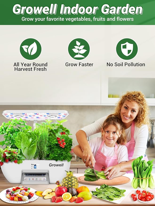 Growell Hydroponics Growing System Kit, 17 Pods Herb Garden with 102 28W Full-Spectrum Grow Lights & 2 Fans, Indoor Garden with Water Pump, 10L Water Tank, Auto Timer, Height Adjustable (White & Grey)