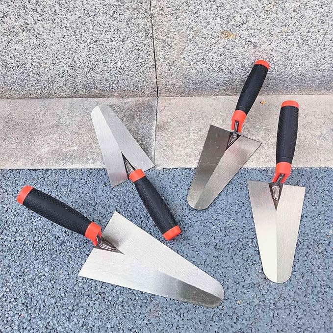 4 Pack Margin Trowel Set, 6” 7” 8” & 9” Carbon Steel Arc Edging Building Bricklaying Trowel, Masonry Trowel Hand Tool Kit for Brickwork, Concrete, Cement, Plaster, Tile Construction Projects
