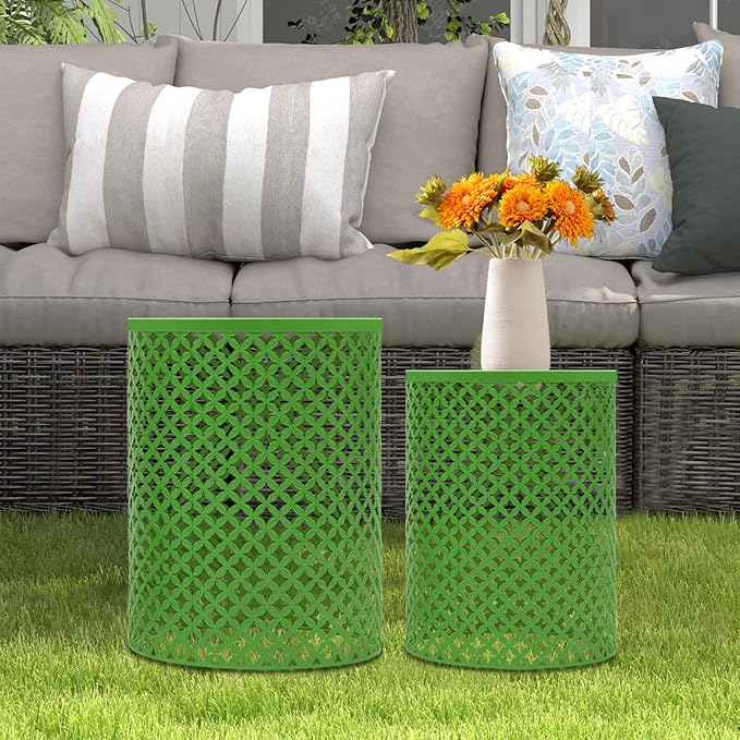Set of 2 Outdoor Side Table, Garden Stool for Patio, Metal Accent Table Modern End Table, Patio Side Table for Garden, Balcony, Bedroom Indoor Outdoor Decorative, Vibrant Green