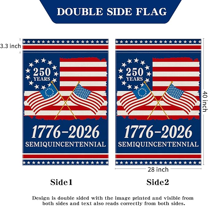 250th Anniversary America Garden Flag, 250 Years Banner USA 4th of July Patriotic 1776-2026 Yard Sign Double-Sided Waterproof Flag 28x40 Inch