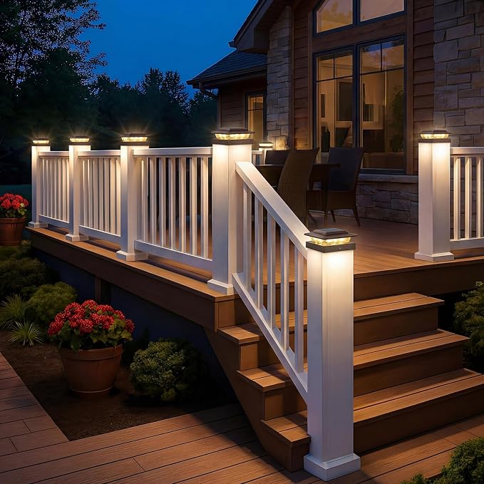 kolpop 4x4 Solar Post Cap Lights Outdoor 16Pack- 3 Color Temperatures&2 Level Brightness, IP65 Waterproof, 16 LED Fence Deck Post Light Solar Powered Only for 4×4/3.5×3.5 Wood/Vinyl Posts(Brown)