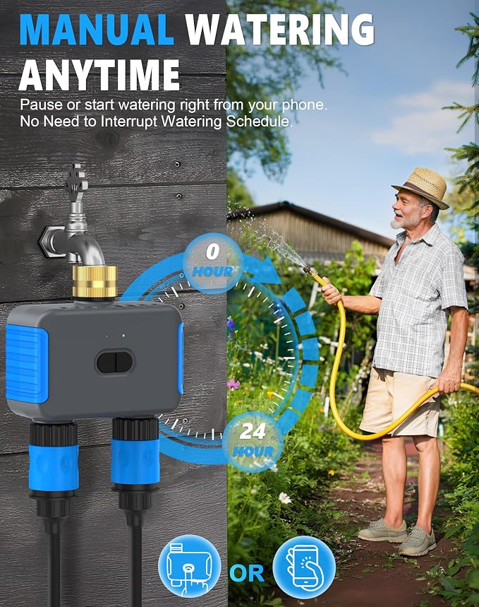 WiFi Sprinkler Timer, 2 Zone Smart Bluetooth Hose Timers, Water Timer with APP, Digital Irrigation System Compatible with Alexa Google, for Outdoor Garden Lawn
