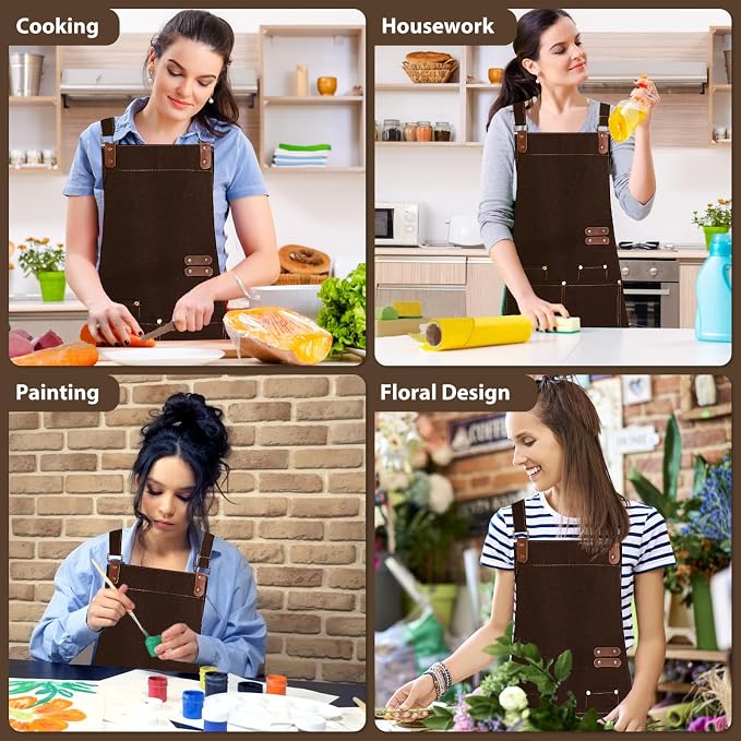 Apron for Men Women, Chef Apron with Adjustable Neck Strap, Heavy Duty Apron with Pockets, for Cooking, Gardening