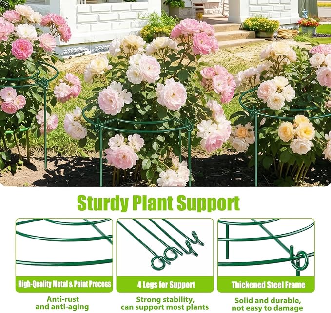 DAYUMKOU 4 Pack Peonies Cages and Supports, 11.5" Wide x 16" High Plant Support Stakes, 4 Legs Plant Cages & Supports with Removable Grid for Peonies Roses Tomato Hydrangea Strawberry