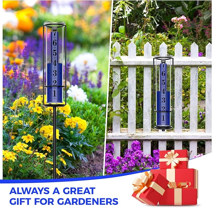 Upgraded Rain Gauge, Really Freeze Proof Rain Gauge Outdoor Best Rated, Large Clear Numbers Rain Gauges for Yard with Stake, Adjustable Height Rain Measuring Tool for Garden, Lawn, Easy to Use