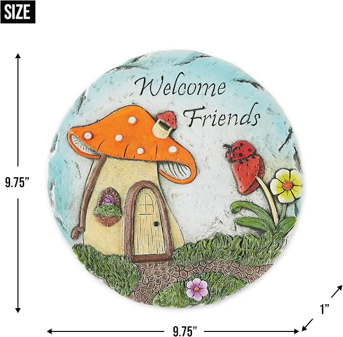 DII Cement Stepping Stone Collection Decorative Colorful, 9.75" Diameter, Welcome Friends